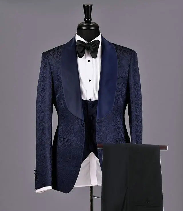 Tailor-Made Burgundy Wedding Men Suits Slim Fit Tuxedo 3 Pieces Suits Groom Prom Jacquard Blazer Terno Masculino Suits voguable