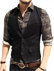 Men's V-Neck Suit Vests Fashion Formal Slim Fit Business Herringbone Dress Waistcoat for Tuxedo Wedding Party voguable