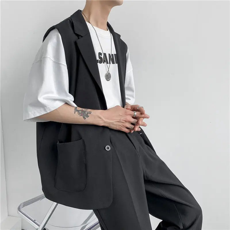 Spring Suit Vest Men's Fashion Gray Black Dress Jacket Men Suit Jacket Korean Loose Business Society Mens Blazer Vest M-2XL voguable