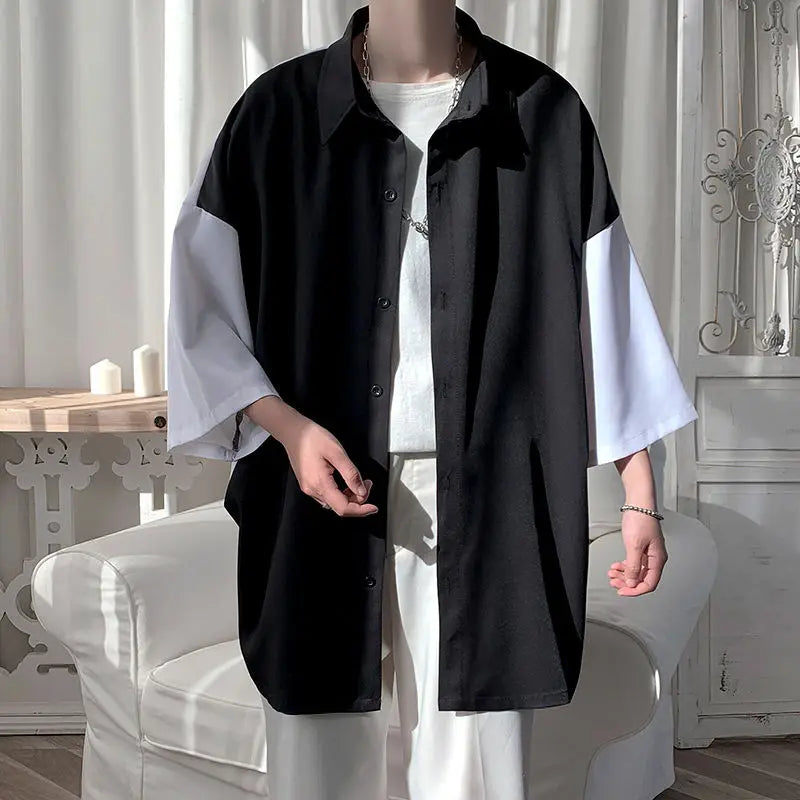Voguable Summer Short-sleeved Shirt Men's Fashion Hit Color Oversize Casual Shirt Men Streetwear Korean Loose Dress Shirt Mens M-3XL voguable