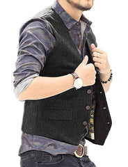Men's V-Neck Suit Vests Fashion Formal Slim Fit Business Herringbone Dress Waistcoat for Tuxedo Wedding Party voguable