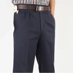 Straight Loose Casual Pants Men Pleated Classic Basic High Waist Thick Autumn 100% Cotton Black Office Trousers 42 44 46 voguable