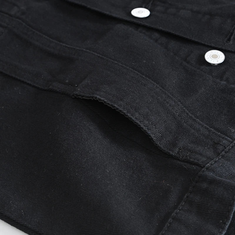 Voguable  Men's Black Jean Vest Slim Fringe Denim Waistcoat Sleeveless Tank Top voguable