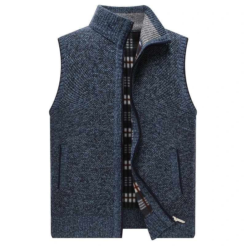 Autumn Winter Mens Sweater Vest Thick Warm Sleeveless Knitted Cardigan Vest Sweatercoat Zipper Casual Outerwear Vest Sleeveless voguable