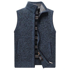 Autumn Winter Mens Sweater Vest Thick Warm Sleeveless Knitted Cardigan Vest Sweatercoat Zipper Casual Outerwear Vest Sleeveless voguable