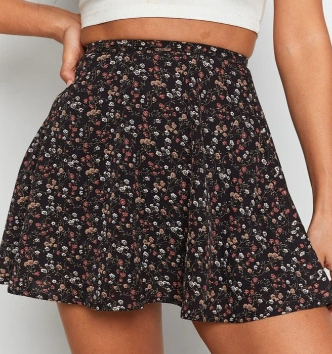 Summer new women's floral print skirt high waist umbrella mini skirt Female invisible zipper chiffon print short skirt women voguable