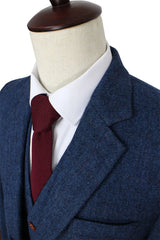 Wool Blue Herringbone Tweed  Custom Made Men's Suits Tailor Suit Blazer Suits for Men 3 Piece (Jacket+Pants+Vest) Costume Homme voguable