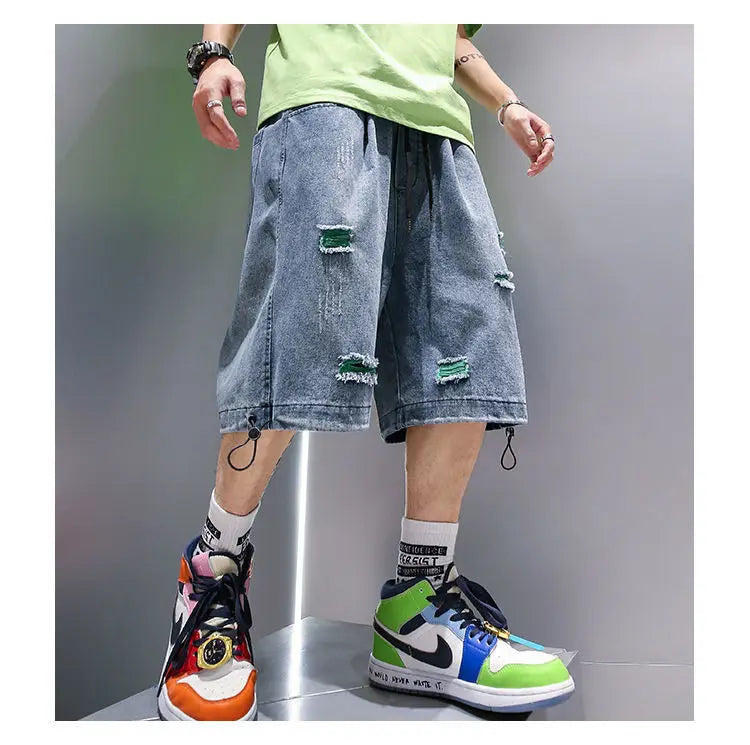 Voguable Black Baggy Short Jeans Men Denim Shorts Blue Ripped Jeans for Men Summer Japanese Hip Hop Jeans Streetwear Harajuku voguable