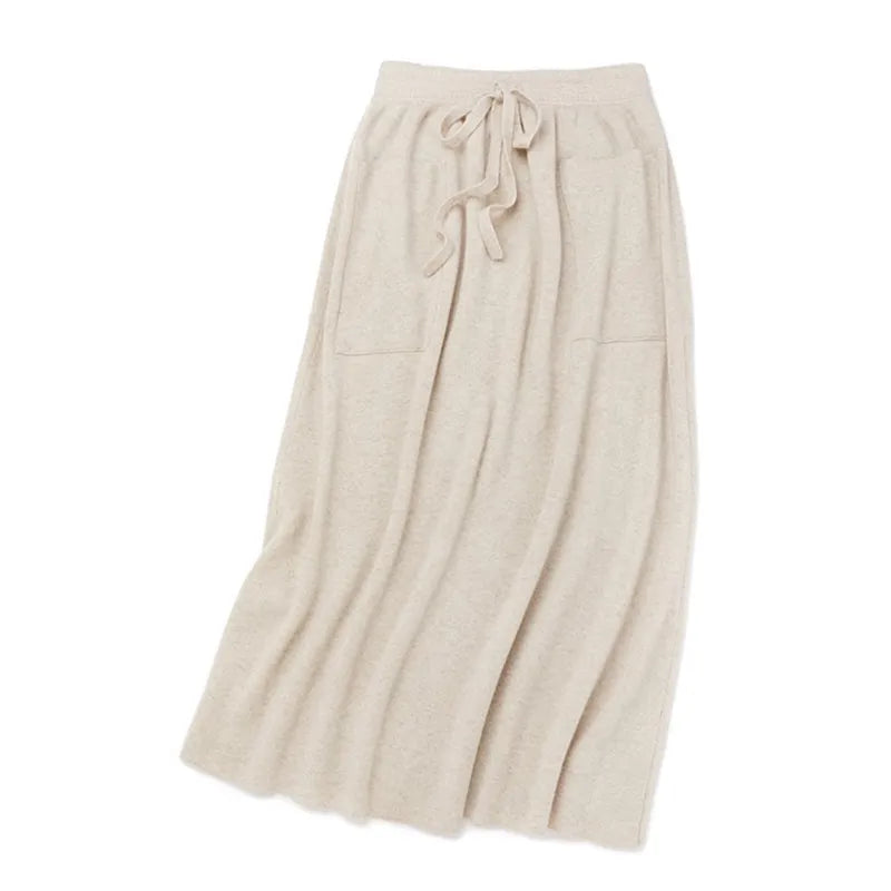 Cashmere skirt ladies high waist stretch skirt casual knitted half length long skirt with pockets winter warm female skirt voguable