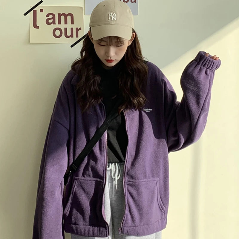 Hoodies Women Zip-up Turn-down Collar Printed Pocket Long Sleeve Korean Style New Trendy Casual BF Ulzzang Harajuku Womens Daily voguable