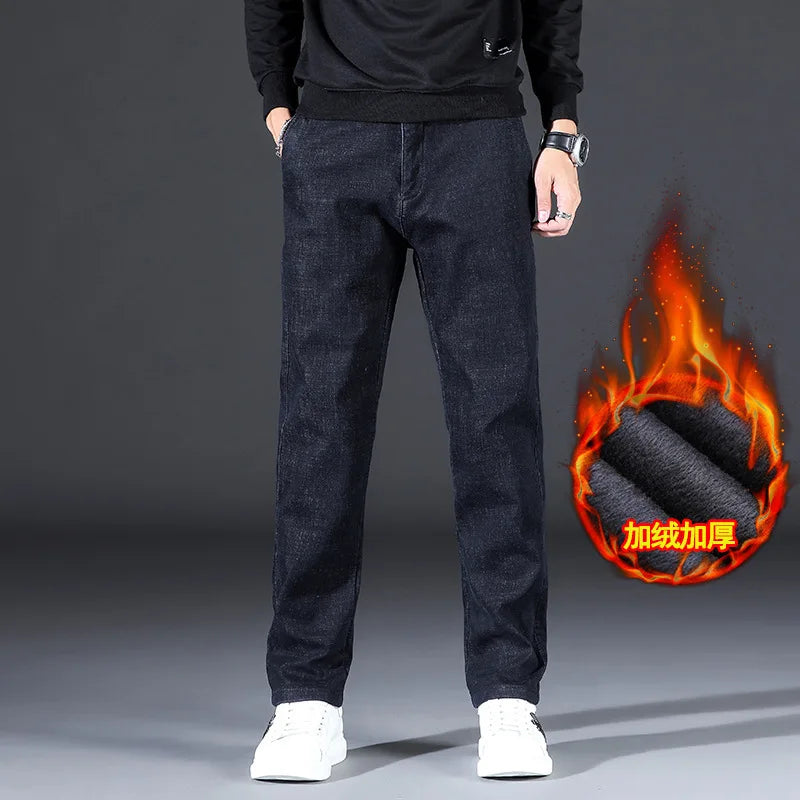 Fleece Warm Winter Denim Jeans Straight Babby Stretch Pants Jeans For Man Black Classic Vintage Jeans trousers voguable