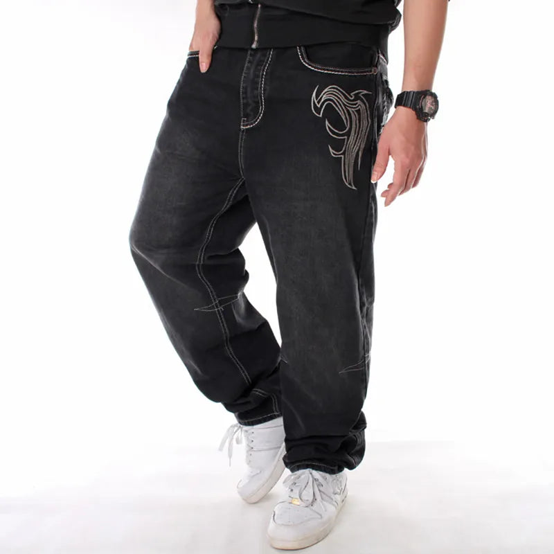 Man Loose Baggy Jeans Hiphop Skateboard Denim Pants Street Dance Hip Hop Rap Male Black Trouses Chinese Size 30-46 voguable