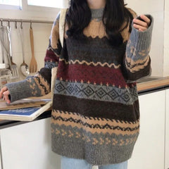 Vintage Sweaters Women Pullover Winter Striped Jumpers Korean Style Loose Pullover Knitwear Casual Loose Sweater Pull Femme voguable