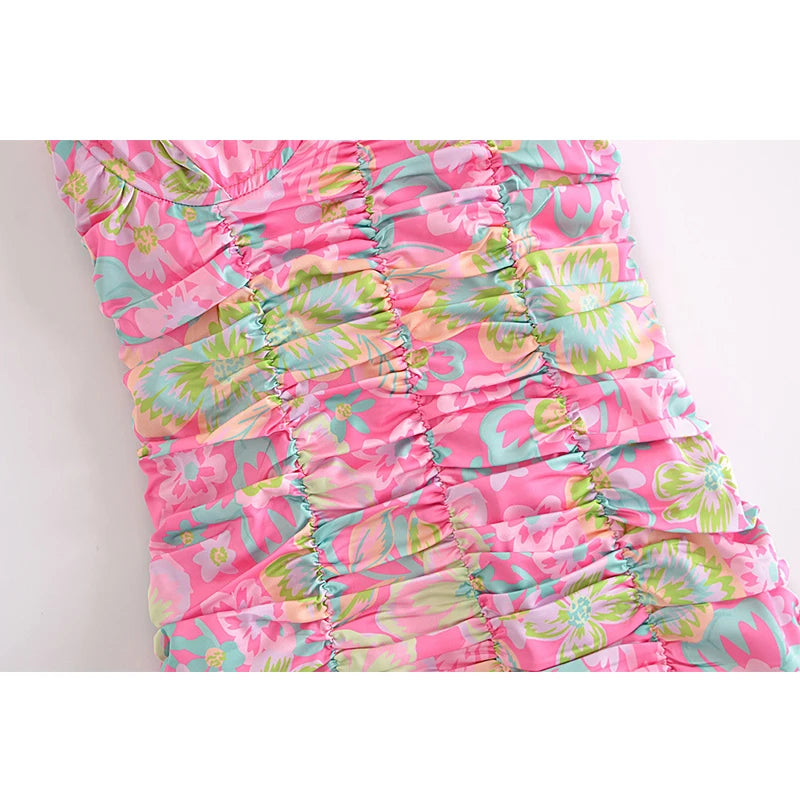 Voguable Romantic Women Fashion Backless Flower Print Sling Sexy Dress Ladies Draped Bodycon Mini Club Party Dress Summer Robe voguable