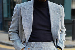 (Jacket+Pants) Autumn Causual Male Suit Grey Herringbon Slim Fit Warm Tuxued Groom Wediing Fashion Men's Jacket Coat Custom Made voguable