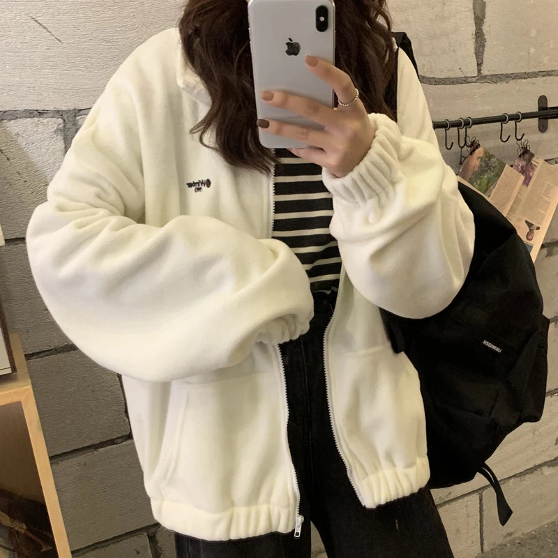 Hoodies Women Zip-up Turn-down Collar Printed Pocket Long Sleeve Korean Style New Trendy Casual BF Ulzzang Harajuku Womens Daily voguable