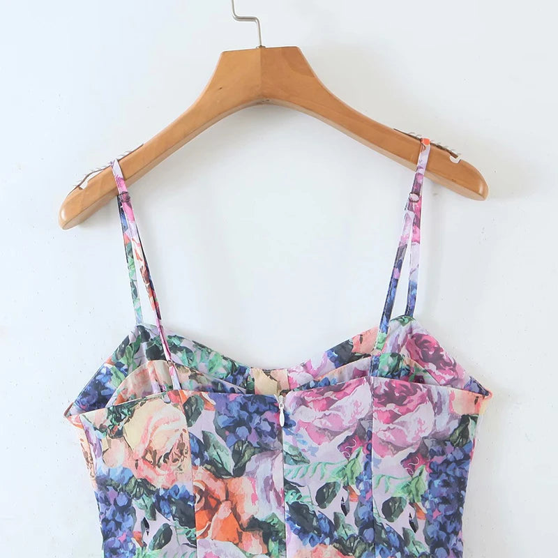 Voguable Vintage Multicolor Floral Print Sexy Sling Dress Women Summer Chiffon Super-Short Dress Holiday Beach Sundress voguable