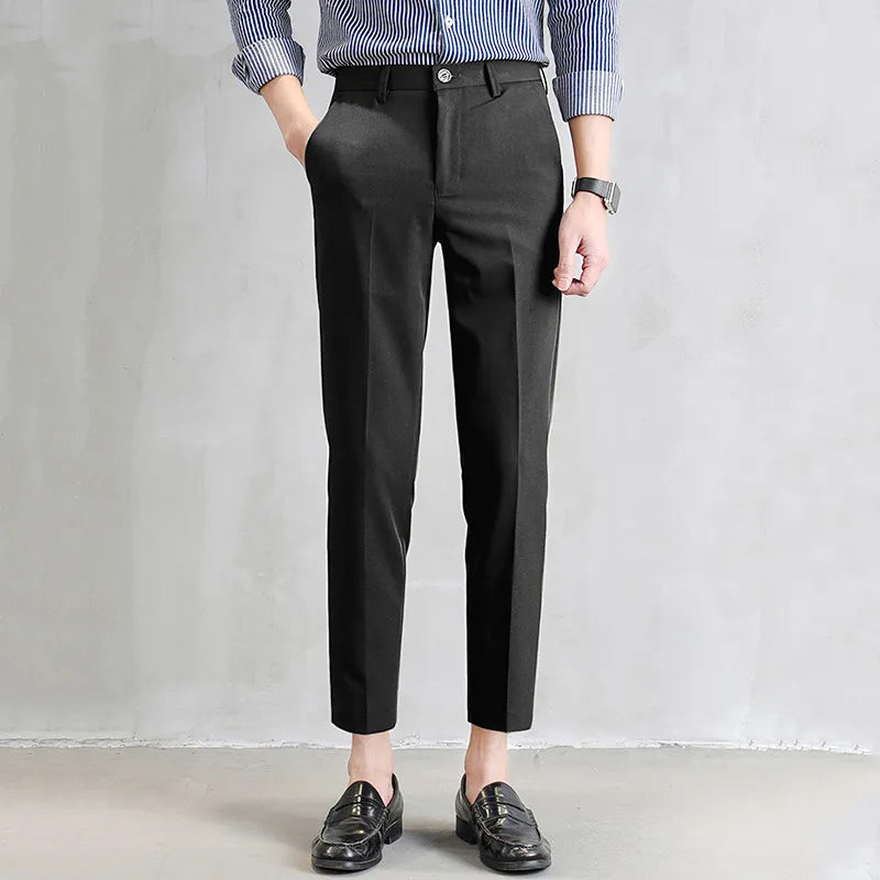 Voguable New Thin Casual Pants Korea Style Straight Slim Suit Bottoms 3 Colors Classic Fashion Business Leisure Solid Color Trousers voguable