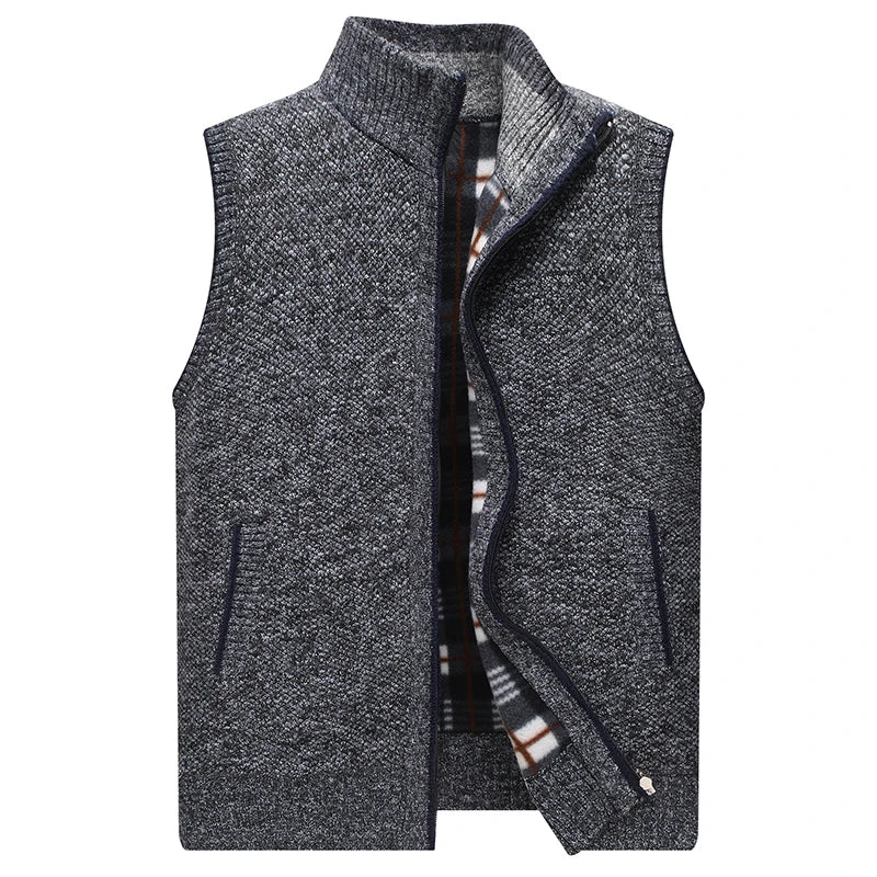 Autumn Winter Mens Sweater Vest Thick Warm Sleeveless Knitted Cardigan Vest Sweatercoat Zipper Casual Outerwear Vest Sleeveless voguable