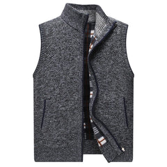 Autumn Winter Mens Sweater Vest Thick Warm Sleeveless Knitted Cardigan Vest Sweatercoat Zipper Casual Outerwear Vest Sleeveless voguable