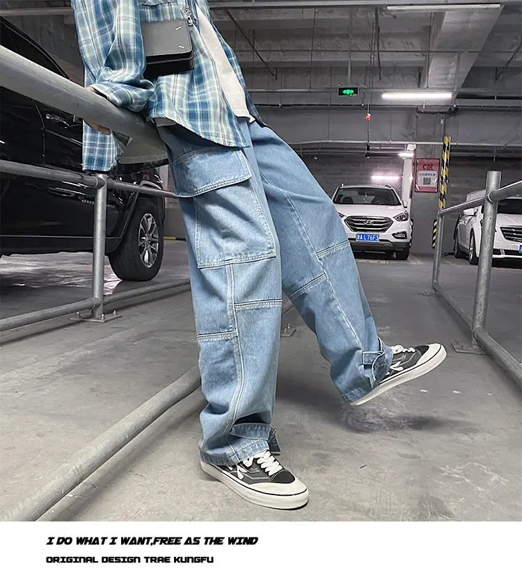 Men Jeans Wide Leg Denim pants Loose Straight Baggy Men's Jeans hip hop Streetwear Skateboard Neutral denim Trousers Cargo jeans voguable