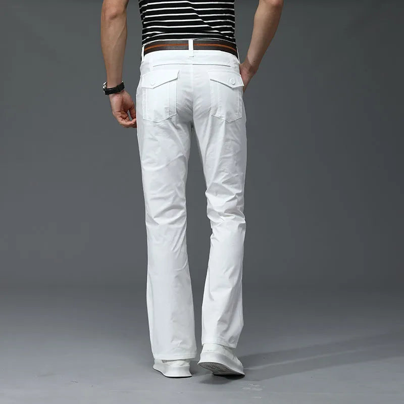 Thin Mens Flared Pants Bootcut Boot cut Cargo Pants Men Leg Fit Classic Flare Vintage Male Straight Trousers white black voguable