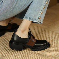 Lace-up Black Women Shoes  New Genuine Leather Shoes Woman Heels Working Thick Botton Square Toe Women Shoes Shoes for Women voguable