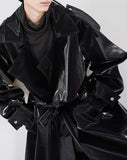 Mauroicardi Brand Long Oversized Luxury Reflective Shiny Patent Leather Trench Coat Men Fashion Belt Waterproof Rain Coat