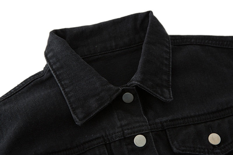 Autumn Women Denim Jacket Fashion Streetwear Casual Loose Outwear Black Short Ripped Jeans Jacket Coat Cotton voguable