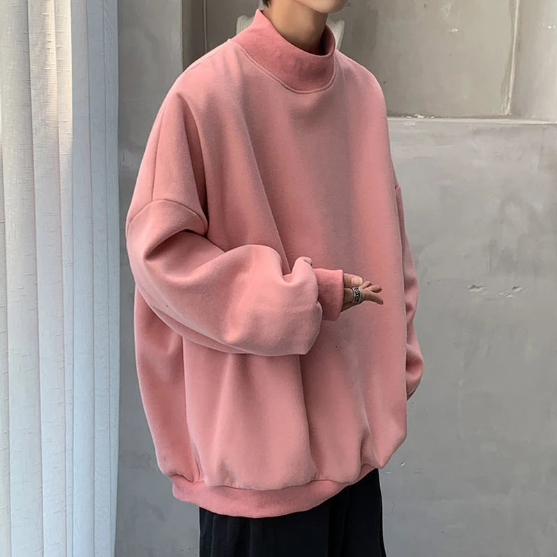 Voguable 4 Colors Fleece Hoodie Men Fashion Casual Stand-up Collar Sweatshirt Men Streetwear Loose Hip-hop Pullover Hoodies Me Hoody voguable
