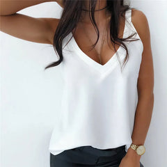 Sexy V-Neck Sleeveless Blouse Shirt  New Lady Off Shoulder new Blouse Women Elegant Solid Loose Hollow Out Top Summer voguable