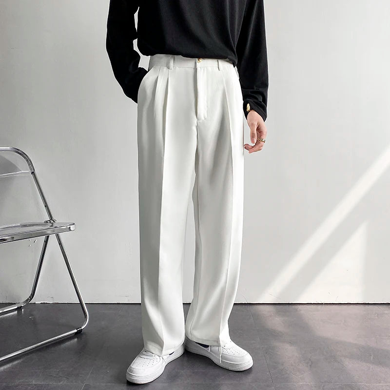 Voguable Solid Color Formal Suit Pants Men Korean Fashion Loose Casual Pants Men Harajuku Streetwear Wide-leg Straight-leg Pants Men voguable