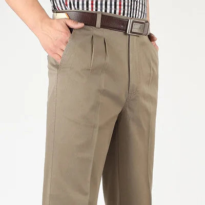 Straight Loose Casual Pants Men Pleated Classic Basic High Waist Thick Autumn 100% Cotton Black Office Trousers 42 44 46 voguable