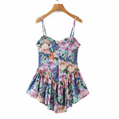 Voguable Vintage Multicolor Floral Print Sexy Sling Dress Women Summer Chiffon Super-Short Dress Holiday Beach Sundress voguable