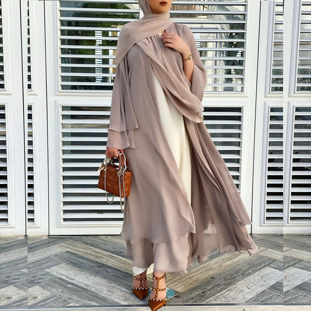 Abaya Kimono Muslim Long Dress Women Chiffon Hijab HeadScarf Turkey Islamic Moroccan Jellaba Cardigan Abaya Robe voguable