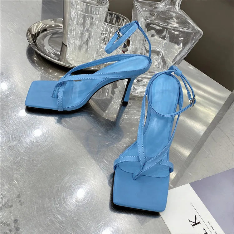 Voguable  Gladiator Sandals High Heels Women Fall Best Street Look Females Square Head Open Toe Clip-On Strappy Shoes voguable