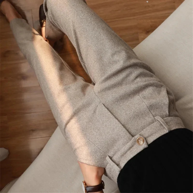 Woolen Pants Women's Harem Pencil Pants Autumn Winter High Waisted Casual Suit Pants Office Lady Women Trousers voguable