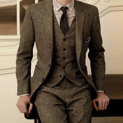 Blazer For Men Designs Brown Tweed Suit Men Vintage Winter Formal Wedding Suits For Men Men's Classic Suit 3 Pieces Men Suit voguable