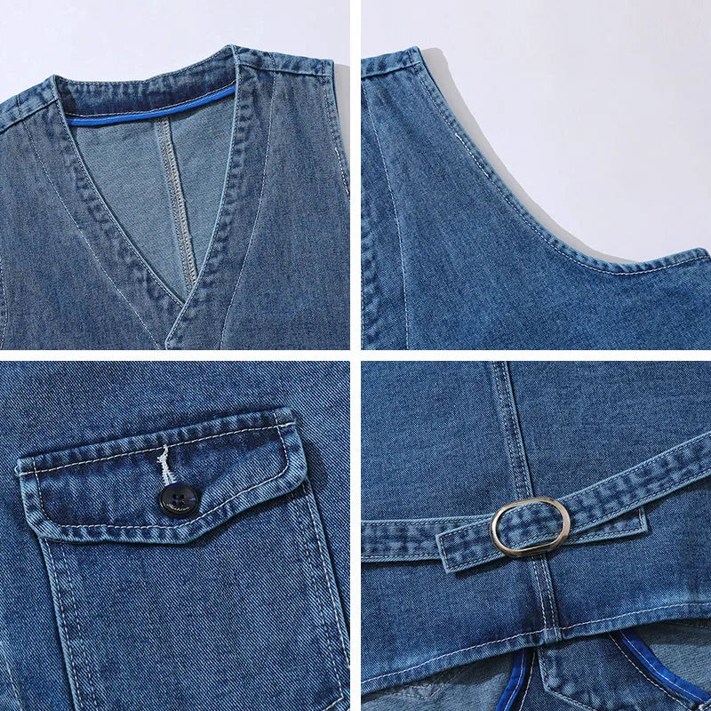 Denim Vest Men's Jacket Spring Autumn Jeans Jacket V-neck Design Korean Vest Loose Casual Fashion All-match Style Male Clothing voguable