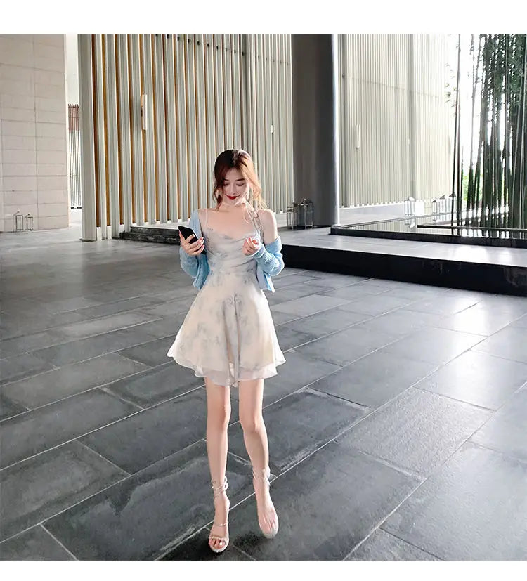 Voguable Summer Party Midi Elegant Dress Women Strap Sexy Design High Wasit Vintage Casual Sleeveless Chiffon Sweet Dress voguable
