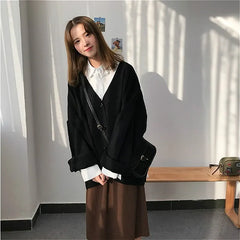 Sweaters Women Knitting Cardigans Casual Spring V-Neck Long Sleeve Daily Solid Mujer Clothes Single Breasted Brown College voguable