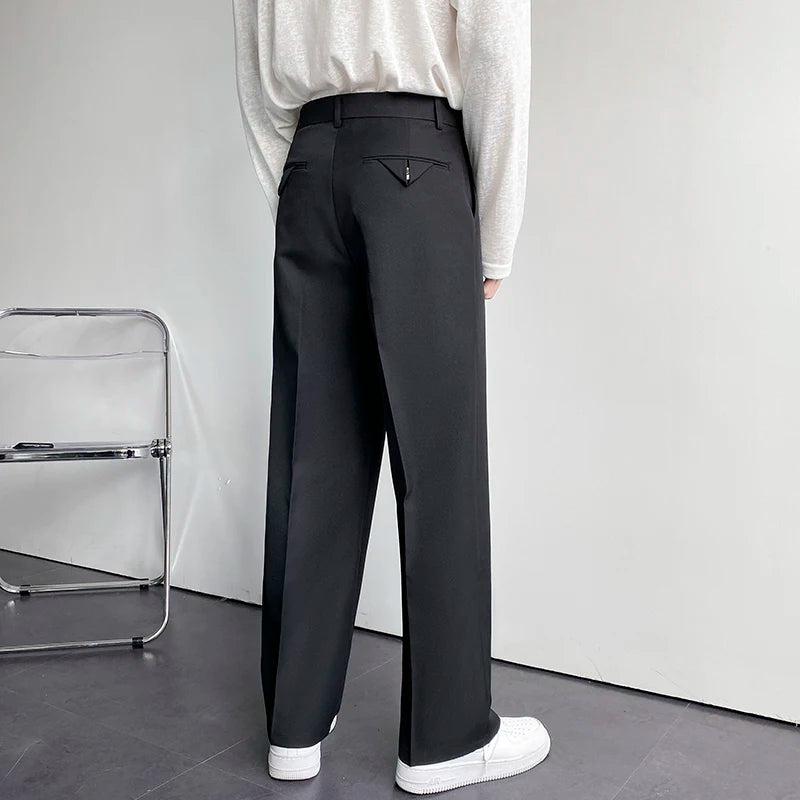 Voguable Solid Color Formal Suit Pants Men Korean Fashion Loose Casual Pants Men Harajuku Streetwear Wide-leg Straight-leg Pants Men voguable