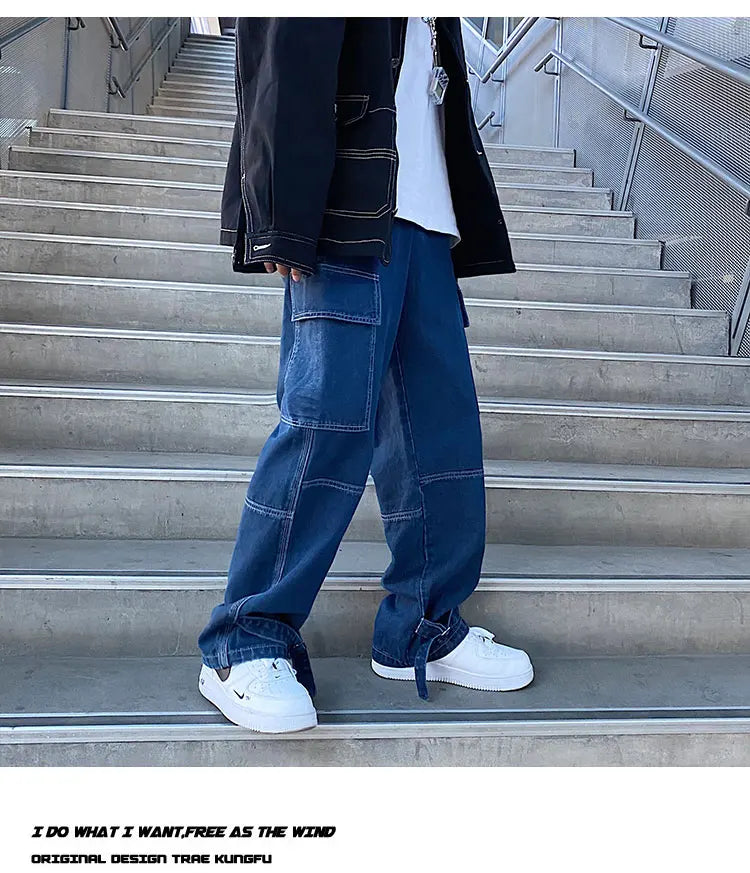 Men Jeans Wide Leg Denim pants Loose Straight Baggy Men's Jeans hip hop Streetwear Skateboard Neutral denim Trousers Cargo jeans voguable