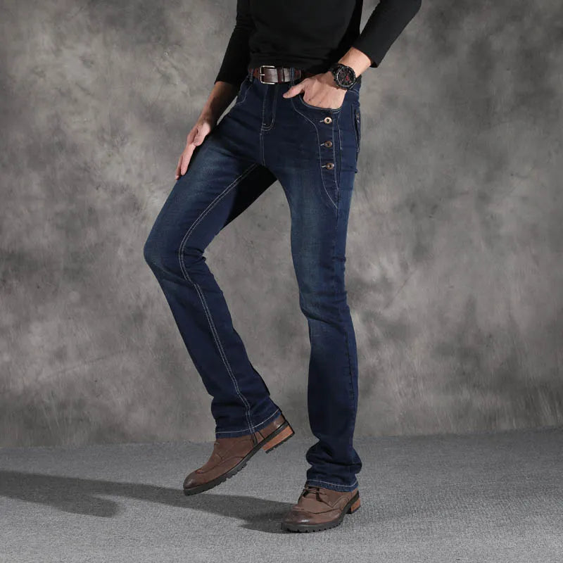 ICPANS Boot Cut Flared Jeans Men Vintage Stretch Regular Fit Jeans Male Casual Mens BootCut Jeans Men Trousers 2019 Fashion Blue voguable
