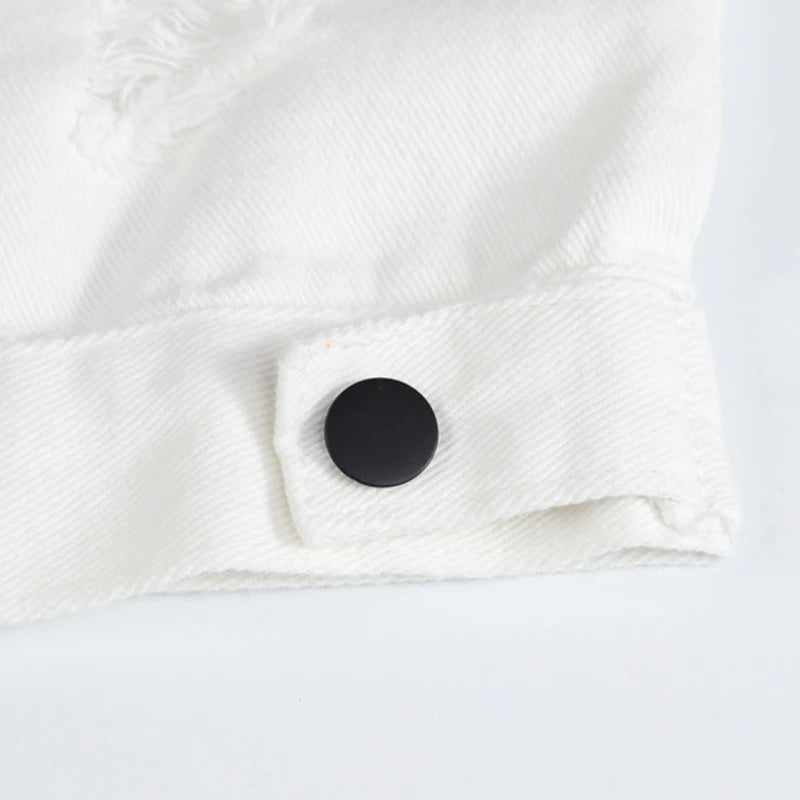 Voguable  Men's slim fit white denim vest Black buttons holes ripped jean waistcoat Tank top voguable