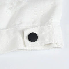 Voguable  Men's slim fit white denim vest Black buttons holes ripped jean waistcoat Tank top voguable