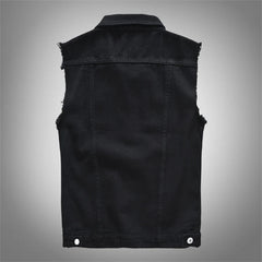 Voguable  Men's Black Jean Vest Slim Fringe Denim Waistcoat Sleeveless Tank Top voguable