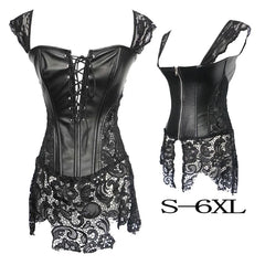Voguable Steampunk Leather Corse Dress Gothic Sexy  Corset Bustier Straps Black Zipper Lace Skirt Exotic Plus Size Espartilho Brown Red voguable