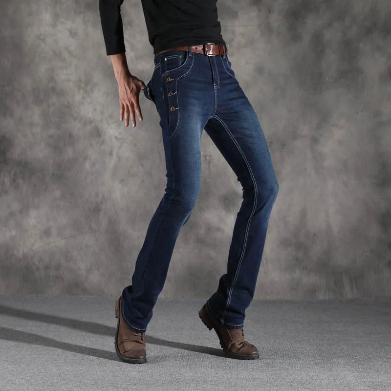 ICPANS Boot Cut Flared Jeans Men Vintage Stretch Regular Fit Jeans Male Casual Mens BootCut Jeans Men Trousers 2019 Fashion Blue voguable