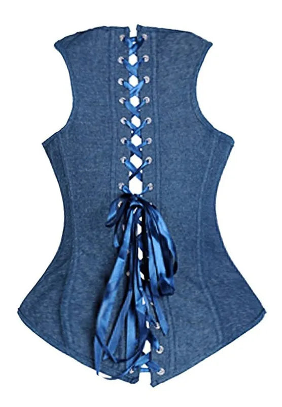 Voguable  Underbust Corset Vest Waist Cincher Vest Cowboy Blue Corsets and Bustiers Top Sexy Women's Plus Size Cowboy Blue voguable